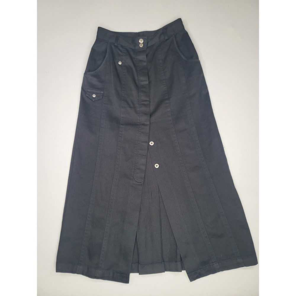 Vintage Together Black Button Front Midi Skirt Pleated Back Dark Academia